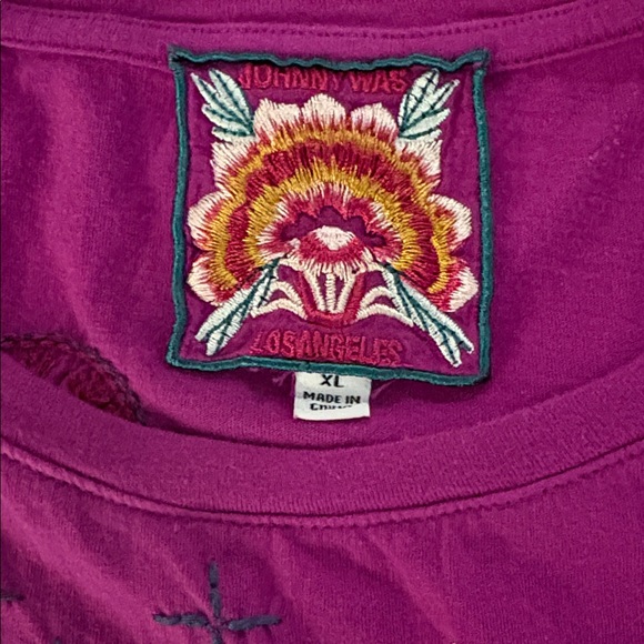 Johnny Was Kai Relaxed Short Sleeve Boxy Tee Shirt Magenta Size XL Women’s - Picture 4 of 13